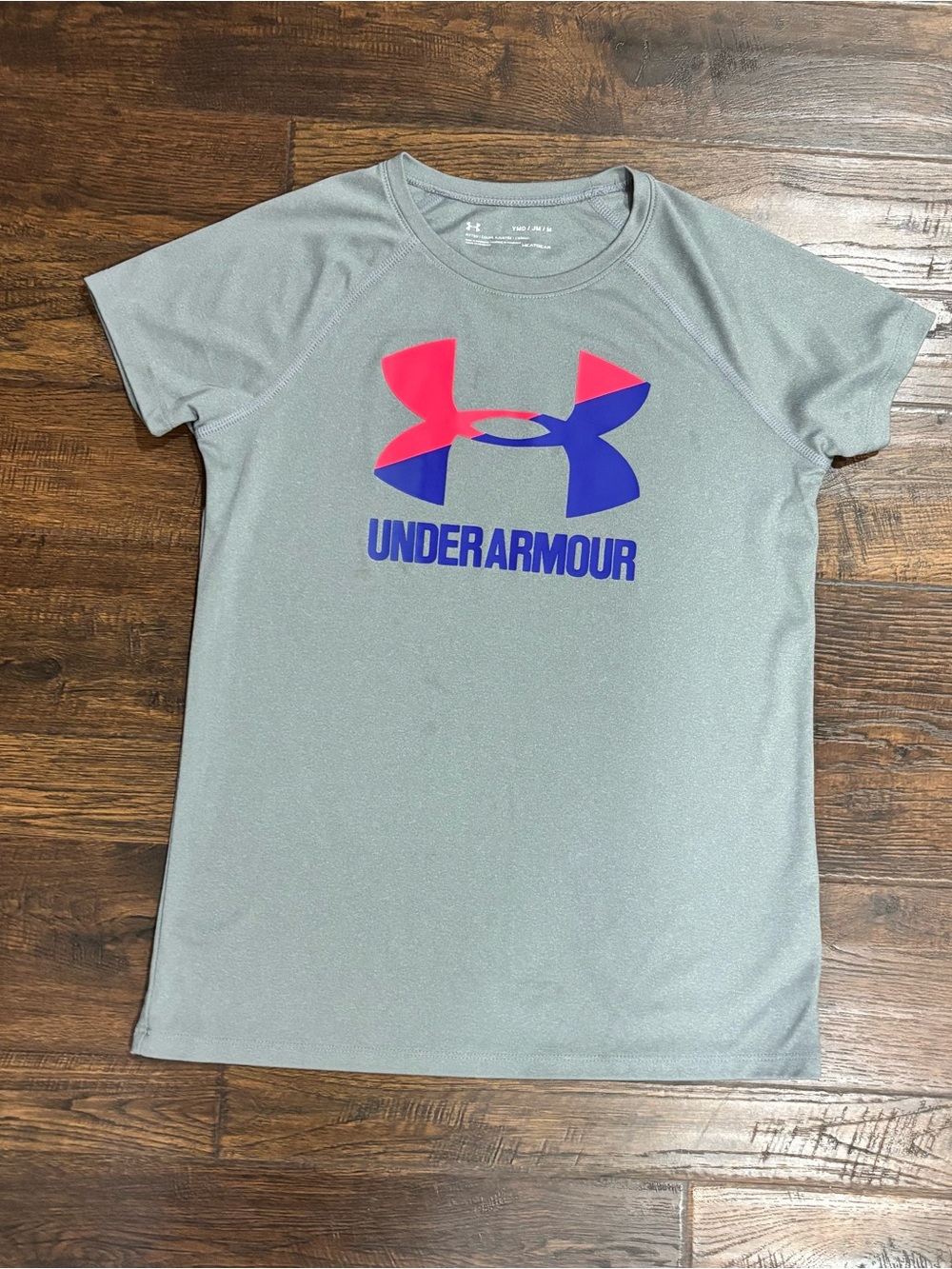 Under Armour Light Gray Short-Sleeve Logo Tee with Pink & Blue Accents
